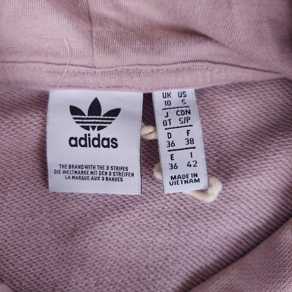 Adidas Hoodie Womens Small Purple Originals Cropped 3-Stripe Trefoil Sweatshirt - Picture 2 of 5